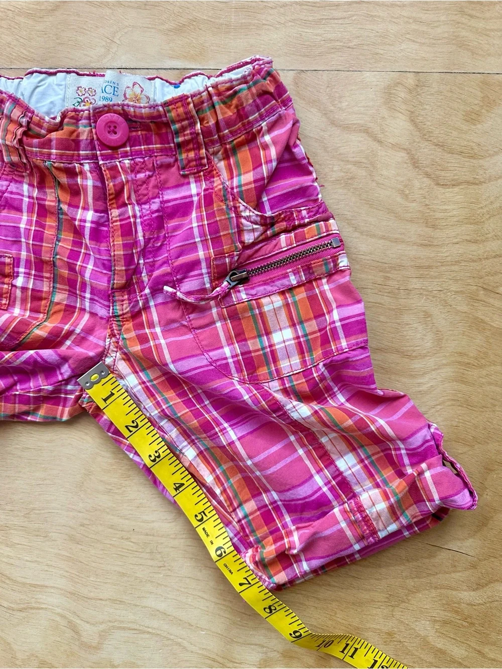 The Children’s Place Girls Vintage Pink Plaid Bermuda Shorts Size 5 Roll Tab